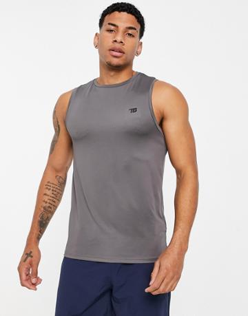 Threadbare Active Sleeveless T-shirt Training Tank In Charcoal-black