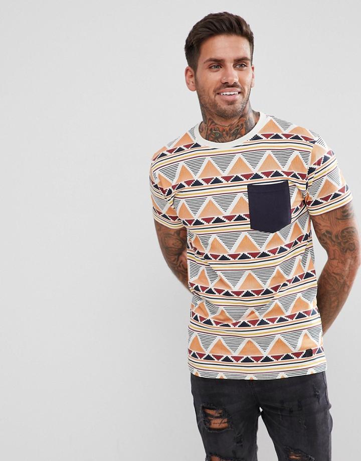 Soul Star Geo-tribal Pocket Print T-shirt - Cream