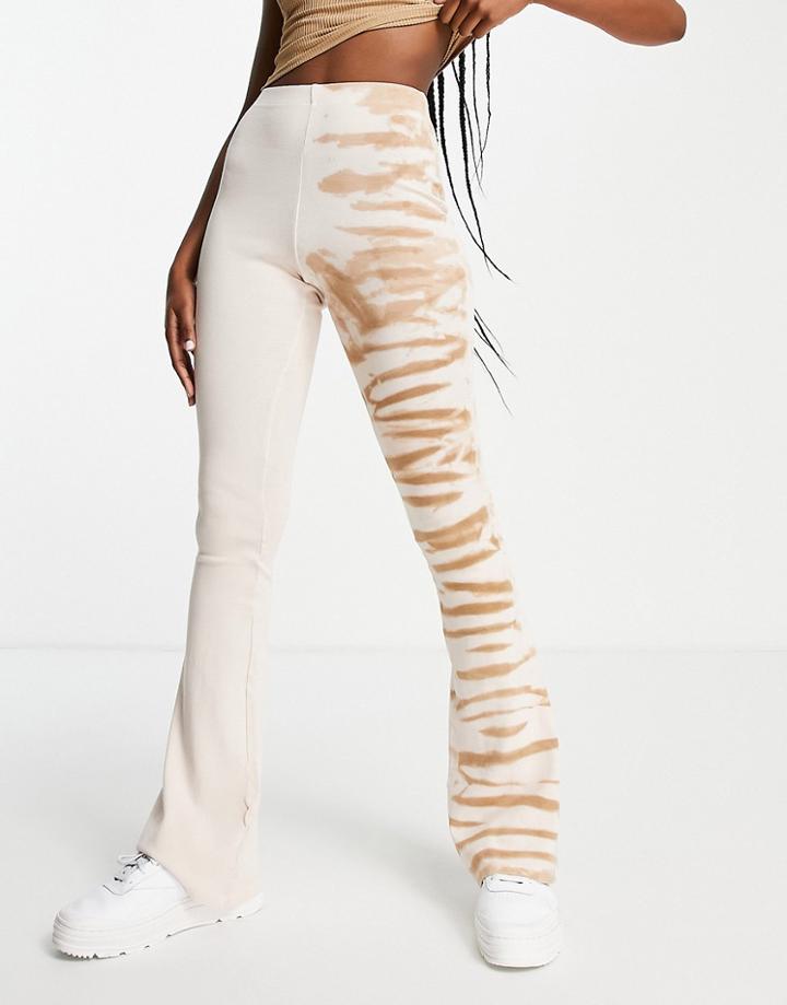 Topshop Half And Half Zebra Flared Pant In Beige - Part Of A Set-neutral