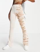 Topshop Half And Half Zebra Flared Pant In Beige - Part Of A Set-neutral
