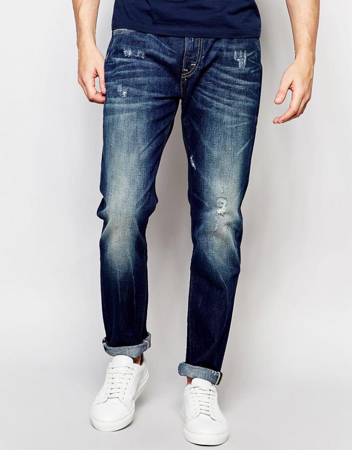 Lee Jeans Arvin Slim Tapered Fit Crushed Blue Dark Distress Vintage Wash - Crushed Blue