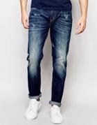 Lee Jeans Arvin Slim Tapered Fit Crushed Blue Dark Distress Vintage Wash - Crushed Blue
