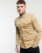 Asos Design Skinny Fit Western Organic Denim Shirt In Stone-neutral