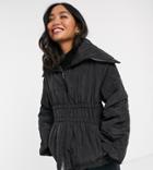 Asos Design Petite Ruched Waist Puffer Jacket In Black