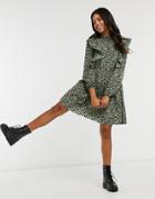 Pieces Mini Skater Dress With Ruffle Detail In Leopard Print-multi