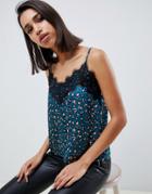 Outrageous Fortune Lace Detail Cami In Green Leopard Print - Multi