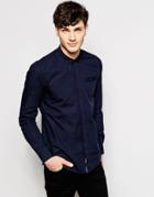 Peter Werth Shirt With Mirco Collar In Slim Fit - Navy