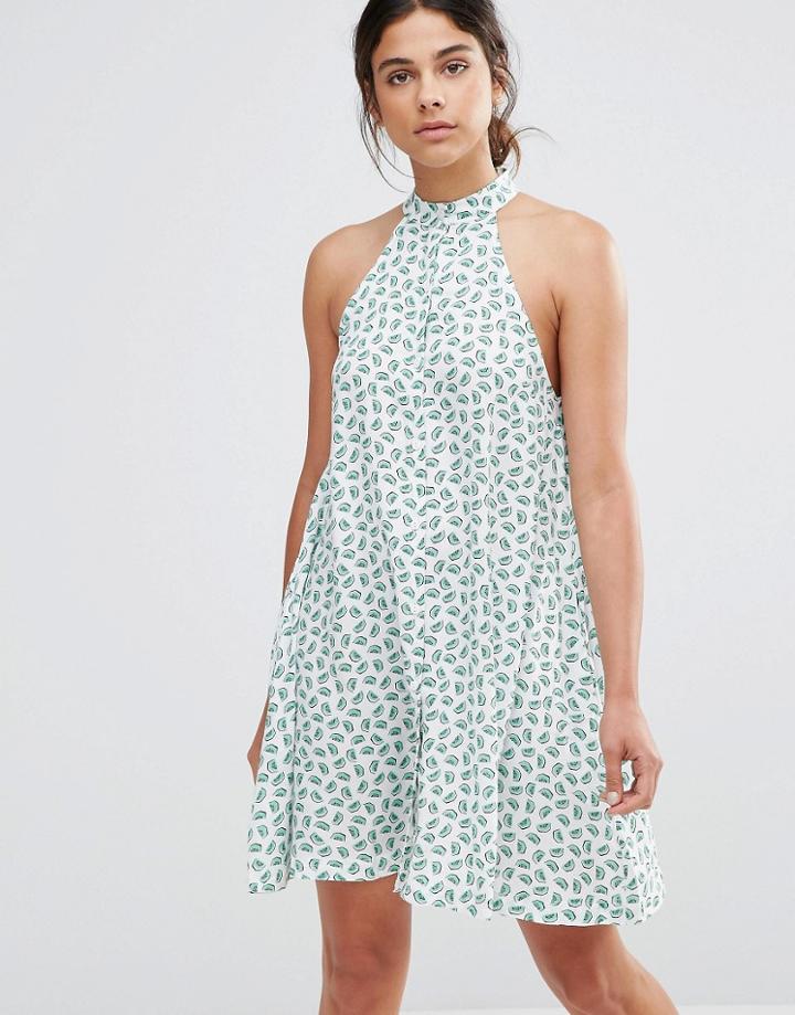 Native Youth Kiwi Print Sun Dress - White