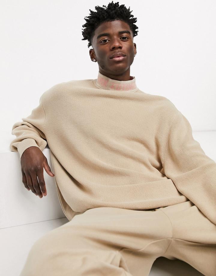 Asos Dark Future Oversized Rib Sweater With Text Neck Trim Design-neutral