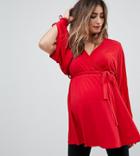 Bluebelle Maternity Wrap Front Tunic With Split Sleeve - Red