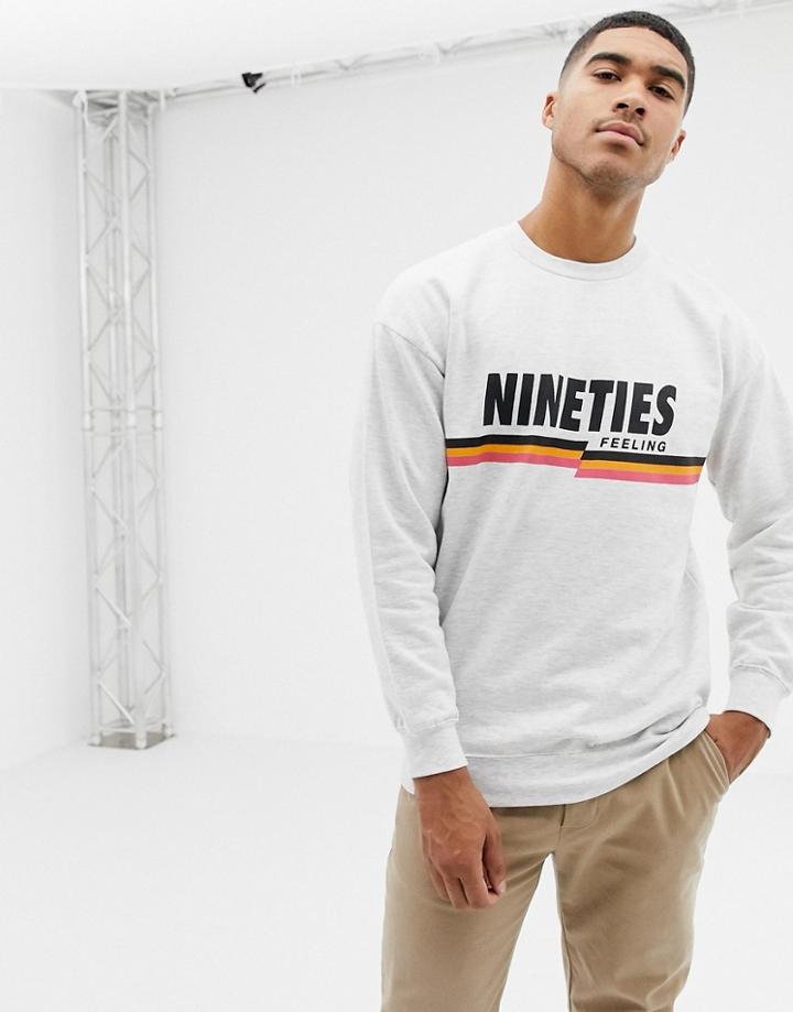 Bershka Sweatshirt In Light Gray With Chest Print - Gray