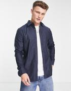River Island Long Sleeve Herringbone Shirt In Navy