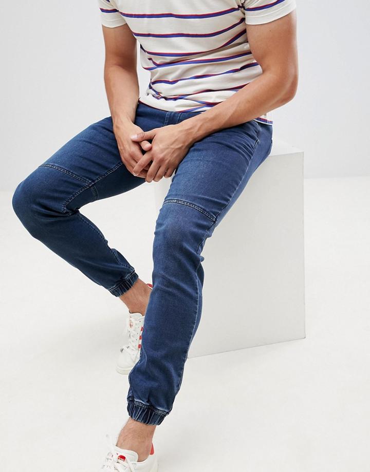Esprit Slim Fit Cuffed Jeans With Biker Detail - Blue