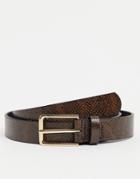 Asos Design Slim Belt In Brown Faux Snakeskin With Gold Buckle