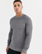 Boss Akustor 100% Merino Wool Logo Sweater In Gray