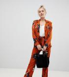 Parisian Petite Floral Wide Leg Pants - Orange