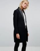 All Saints Leni Coat With Leather Lapel - Navy