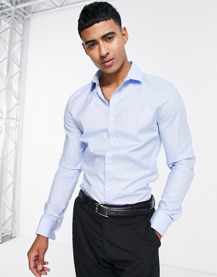 Asos Design Formal Royal Oxford Skinny Shirt With Double Cuff In Blue