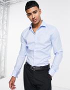 Asos Design Formal Royal Oxford Skinny Shirt With Double Cuff In Blue