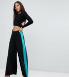 Asos Design Tall Wide Leg Pants With Contrast Side Stripe - Black