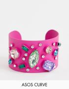Asos Design Curve Exclusive Cuff Bracelet In Color Pop Design With Rainbow Jewels - Pink