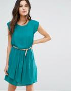 Louche Shari Belted Pleat Front Dress - Green