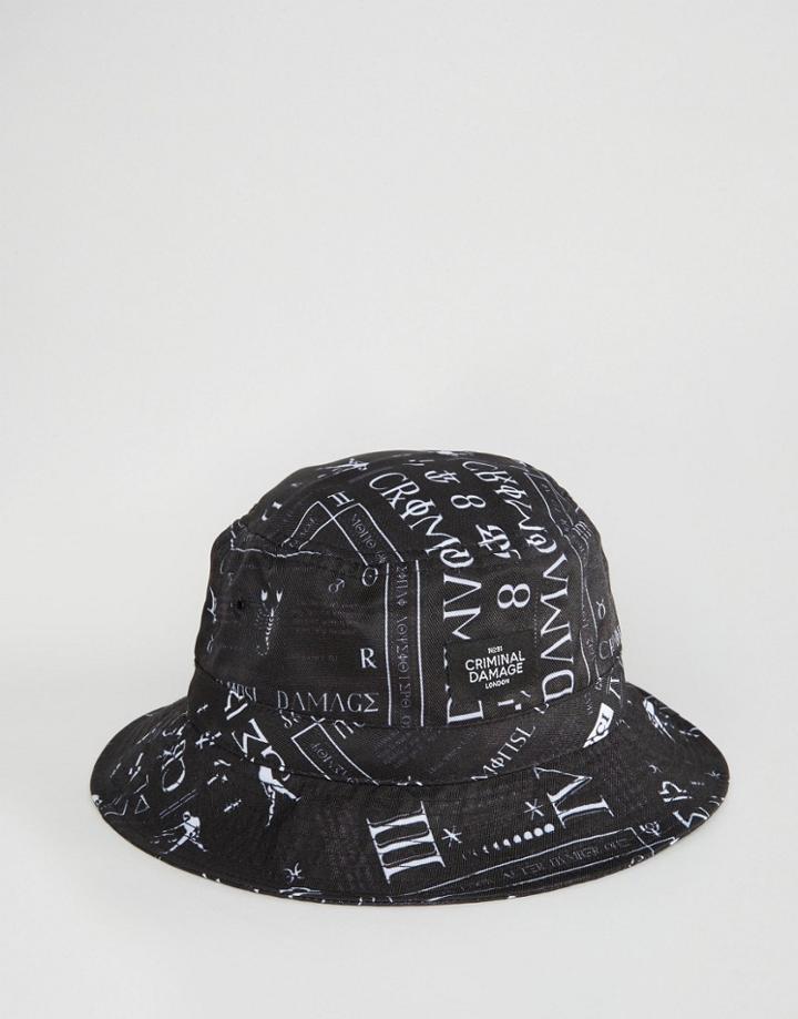 Criminal Damage Bucket Hat Script Print - Black