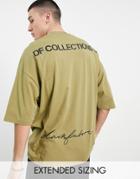 Asos Dark Future Oversized T-shirt With Back Graphic Prints In Khaki-green