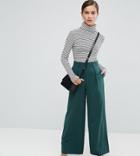 Asos Petite The Wide Leg Pants With Pleat Detail - Green