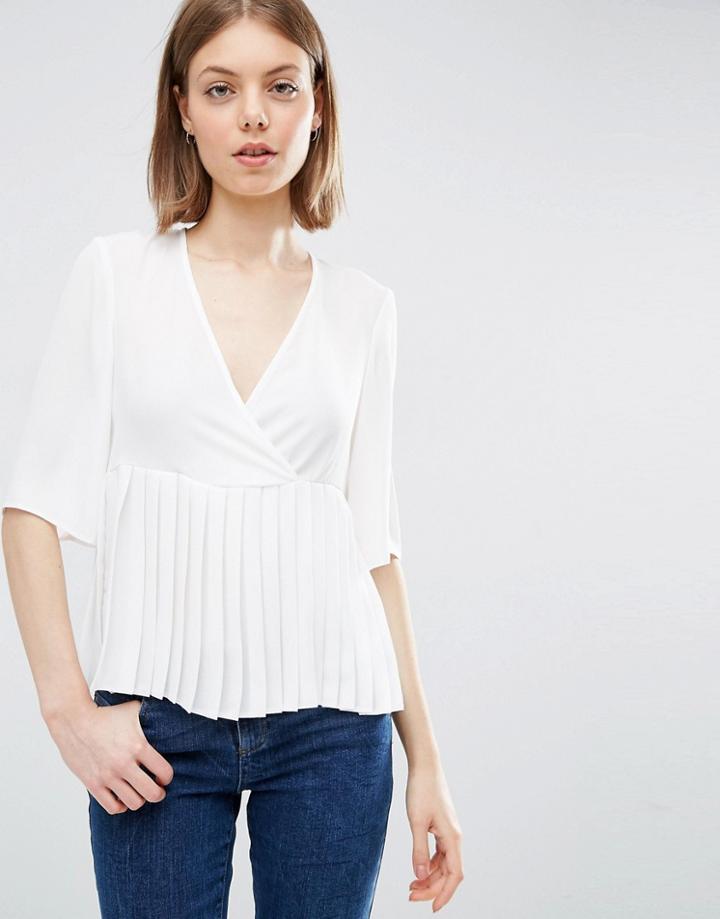 Asos Wrap Front Pleat Peplum Top - Ivory