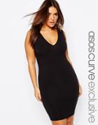 Asos Curve Mini Body-conscious Dress With V-neck - Black