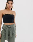 River Island Bandeau With Zebra Trim In Black - Black