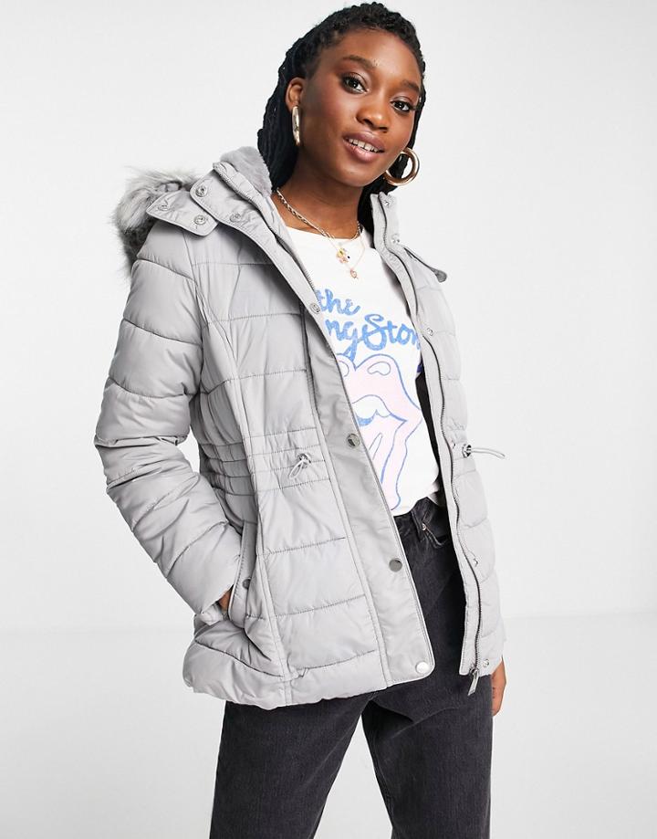 New Look Hooded Puffer Jacket In Gray-grey