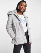 New Look Hooded Puffer Jacket In Gray-grey