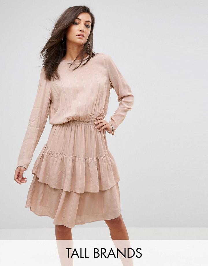 Y.a.s Tall Long Sleeve Ruffle Tiered Dress - Pink
