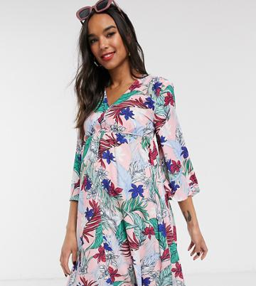 Unique 21 Maternity Vintage Palm Button Front Beach Dress-multi