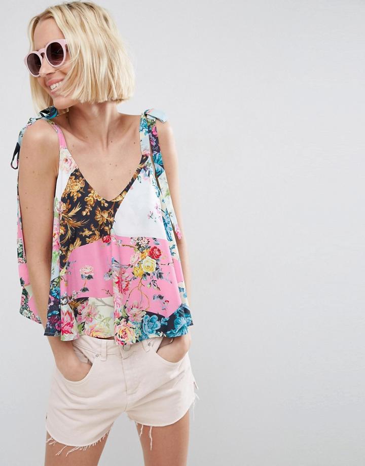 Asos Swing Cami With Tie Shoulder In Mix Print - Multi