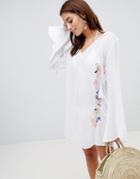 Anmol Embroidered Hooded Beach Caftan - White