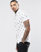 Asos Skinny Shirt In 3d Geo Print With Short Sleeves - White