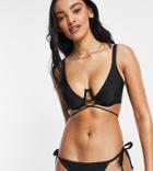 Wolf & Whistle Fuller Bust Exclusive Underwire Bikini Top With Lace Up Detail In Black