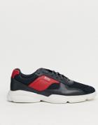 Boss Rapid Runn Contrast Panel Leather Sneakers In Navy