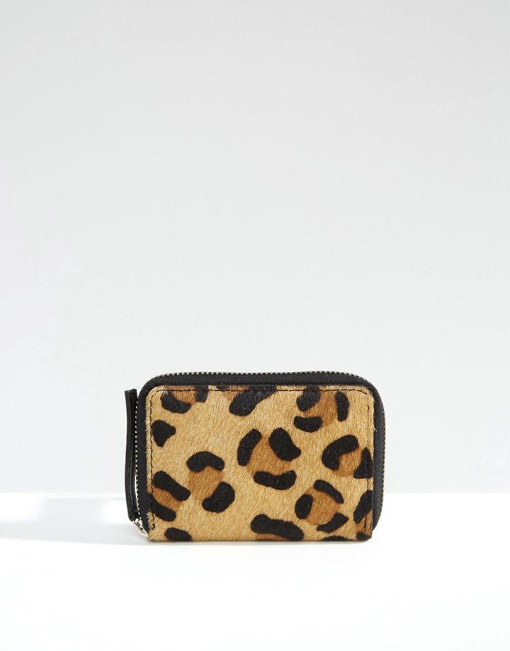 Asos Leather And Leopard Faux Pony Coin Purse - Multi