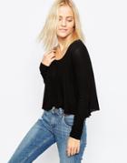 Asos Cropped Swing Top In Slouchy Rib With Scoop Neck - Black