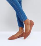 Asos Design Wide Fit Latch Pointed Ballet Flats - Brown