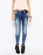 Only Coral Skinny Jeans With Raw Hem - Blue