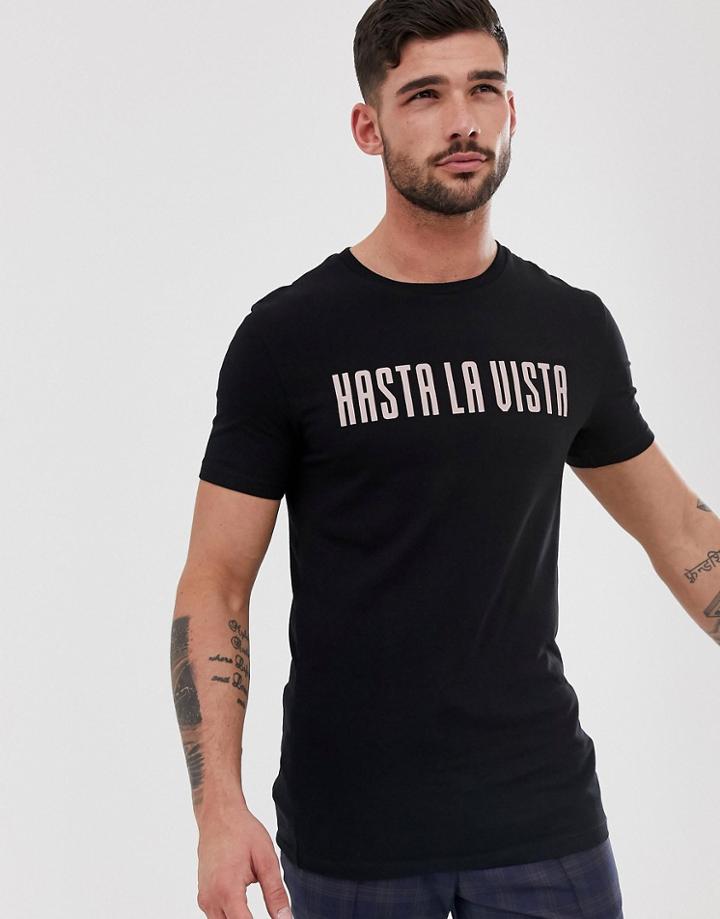 Asos Design Muscle T-shirt With Hasta La Vista Print - Black