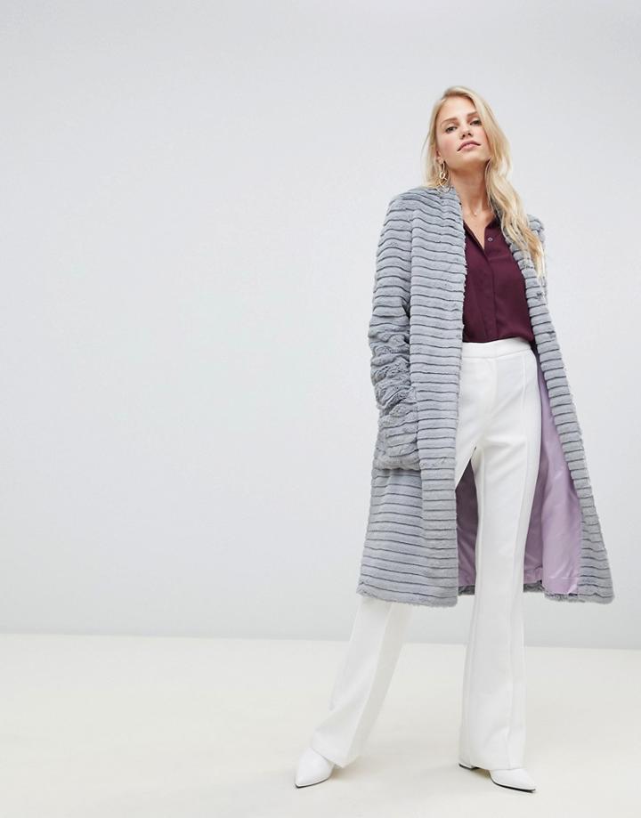 Helene Berman Suki Faux Fur Collarless Coat - Gray