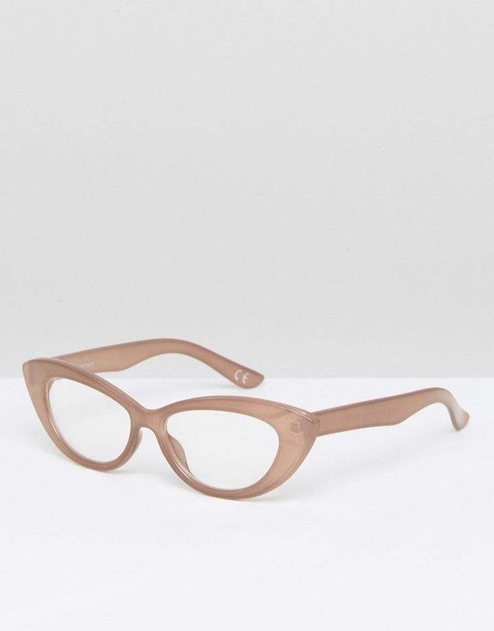 Asos Small Pointy Geeky Cat Eye Sunglasses - Beige