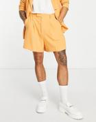 Asos Design Wide Leg Suit Shorts In Orange Crepe