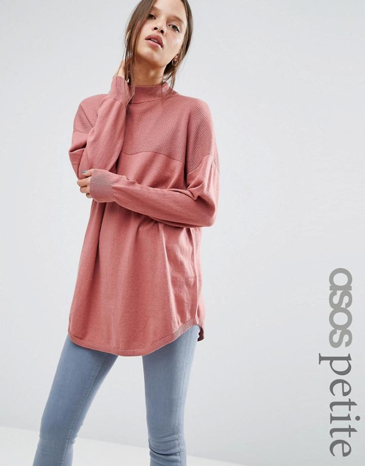 Asos Petite Tunic With High Neck In Cashmere Mix - Pink